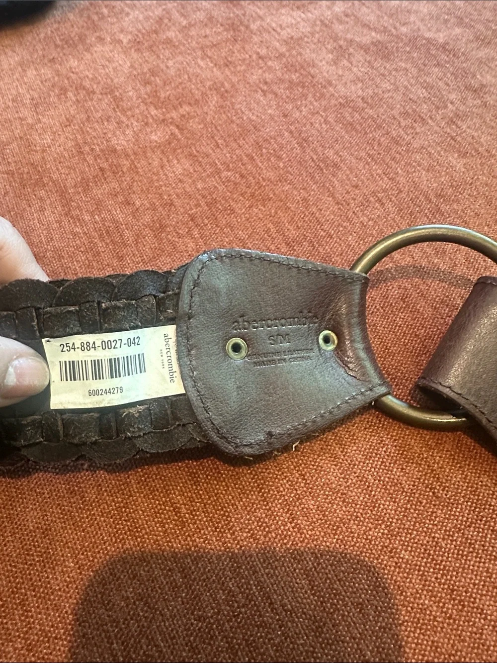 Abercrombie Braided Leather Women’s Belt with Brass Ring - Brown